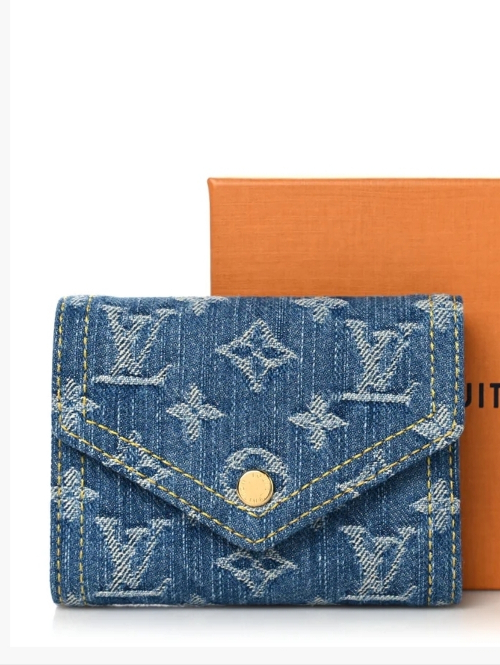 Cotton Jean Blue Denim Monogram Compact Wallet Remix Snappy